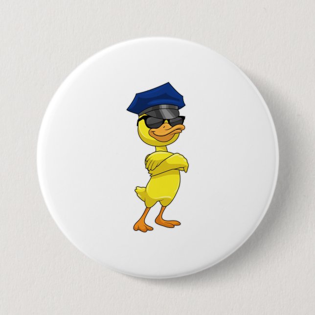 Duck as Police officer with Police cap 7.5 Cm Round Badge (Front)