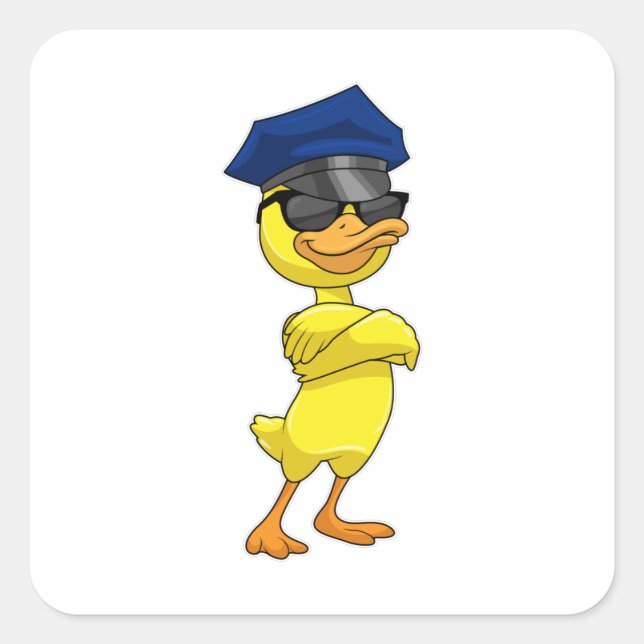 Duck as Police officer with Police cap Square Sticker (Front)