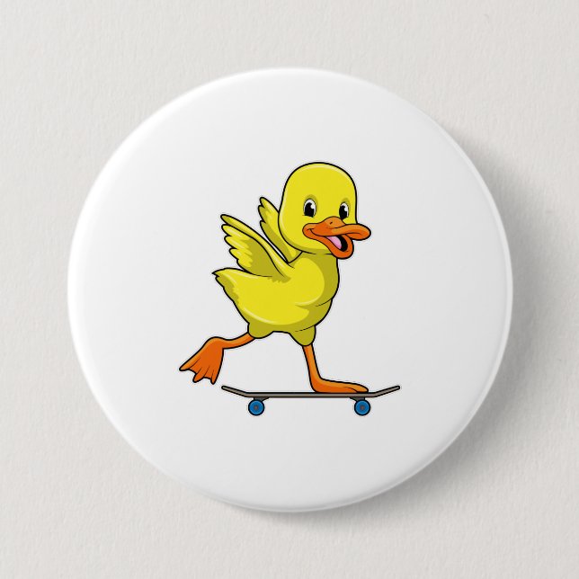 Duck as Skater with Skateboard 7.5 Cm Round Badge (Front)