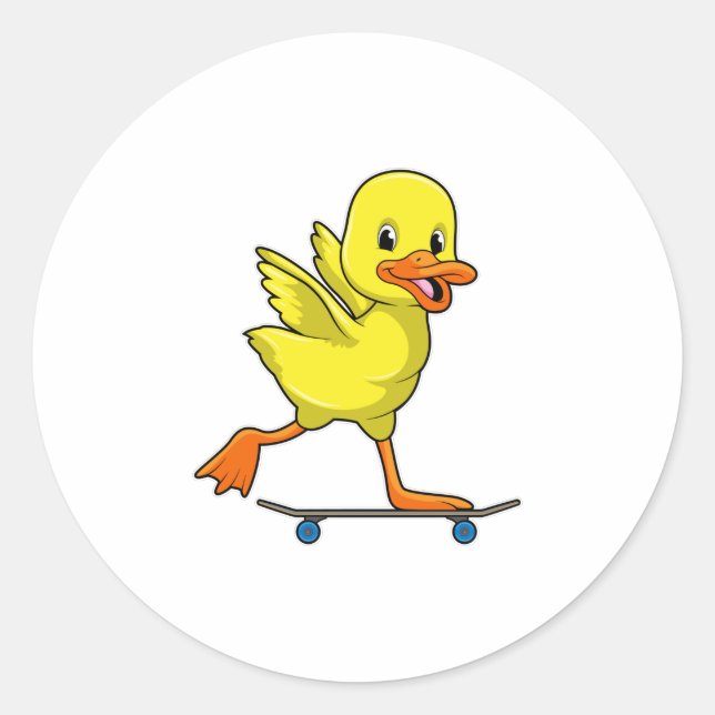 Duck as Skater with Skateboard Classic Round Sticker (Front)