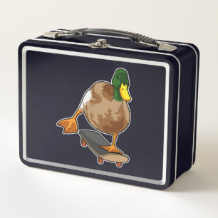 Duck as Skater with Skateboard Metal Lunch Box