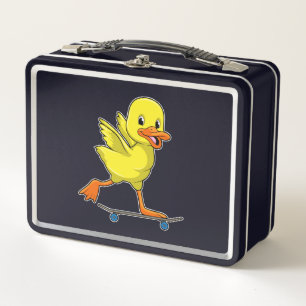 Duck as Skater with Skateboard Metal Lunch Box