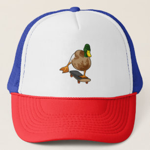 Duck as Skater with Skateboard Trucker Hat