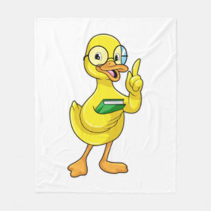Duck as Teacher with Book & Glasses Fleece Blanket