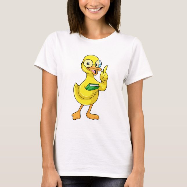 Duck as Teacher with Book & Glasses T-Shirt (Front)