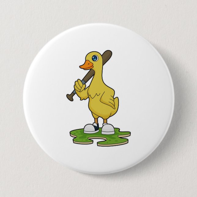 Duck at Baseball with Baseball bat 7.5 Cm Round Badge (Front)