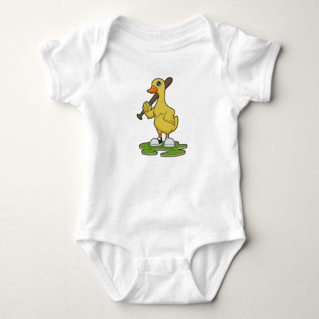 Duck at Baseball with Baseball bat Baby Bodysuit (Front)