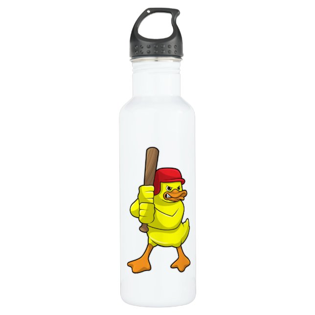 Duck at Baseball with Baseball bat & Cap 710 Ml Water Bottle (Front)