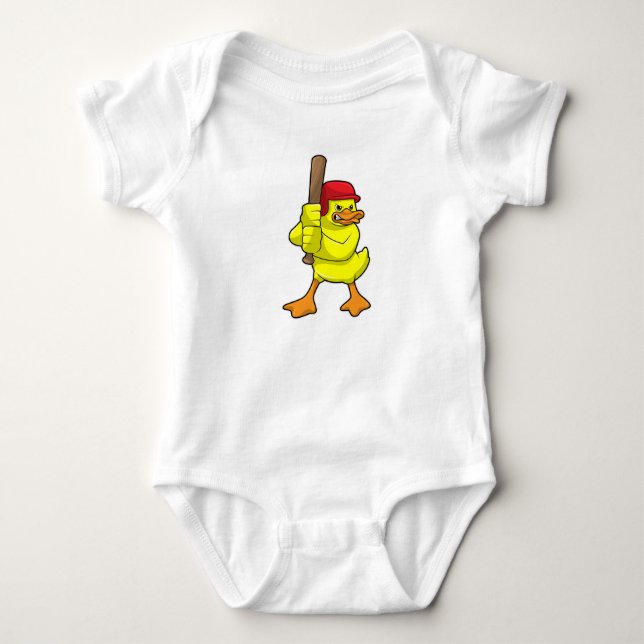 Duck at Baseball with Baseball bat & Cap Baby Bodysuit (Front)