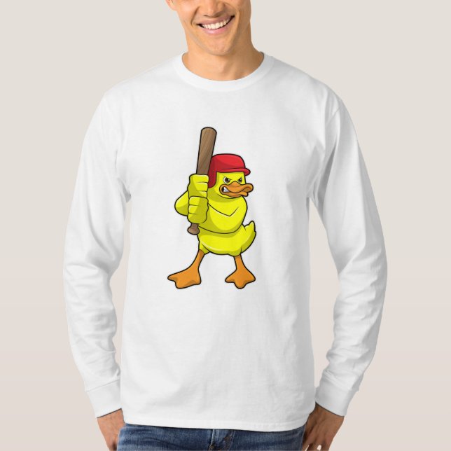 Duck at Baseball with Baseball bat & Cap T-Shirt (Front)