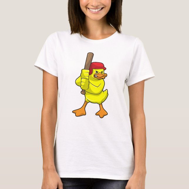 Duck at Baseball with Baseball bat & Cap T-Shirt (Front)