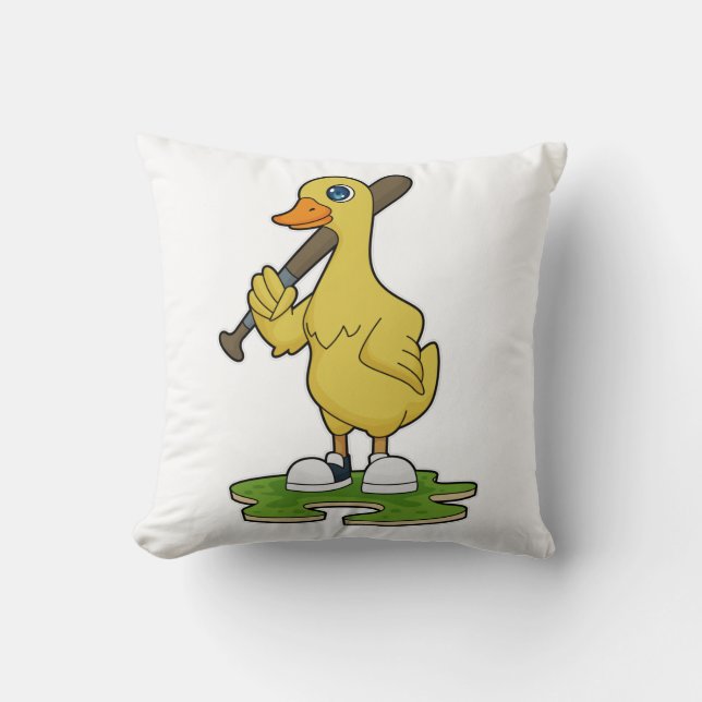 Duck at Baseball with Baseball bat Cushion (Front)