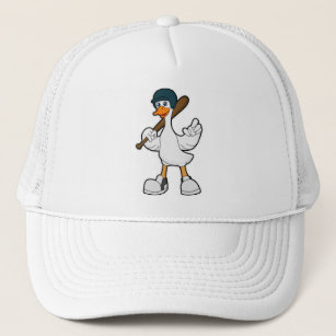 Duck at Baseball with Baseball racket & Helmet Trucker Hat