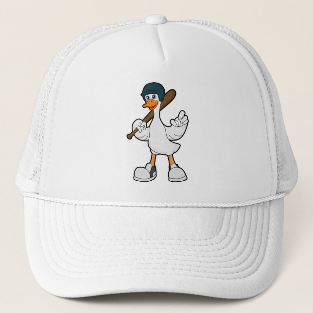Duck at Baseball with Baseball racket & Helmet Trucker Hat (Front)