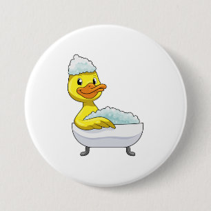 Duck at Bathing with Bathtub & Foam 7.5 Cm Round Badge