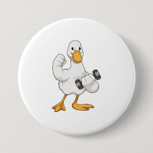 Duck at Bodybuilding with Dumbbell 7.5 Cm Round Badge
