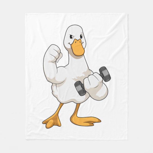 Duck at Bodybuilding with Dumbbell Fleece Blanket (Front)