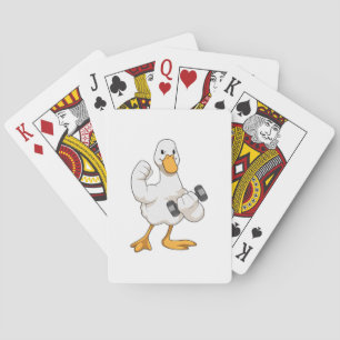 Duck at Bodybuilding with Dumbbell Playing Cards