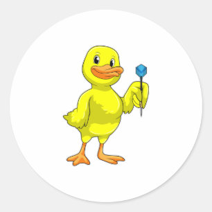 Duck at Darts with Dart Classic Round Sticker