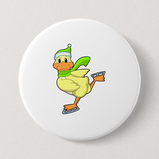 Duck at Ice skating with Ice skates 7.5 Cm Round Badge (Front)