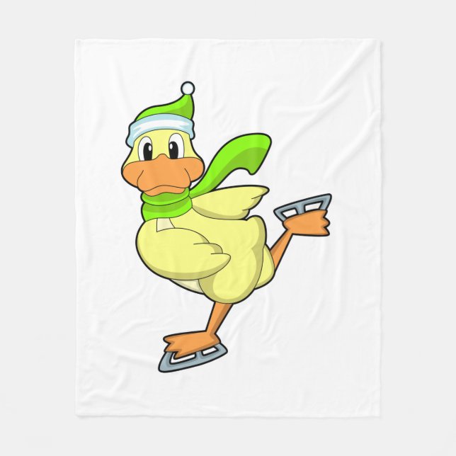 Duck at Ice skating with Ice skates Fleece Blanket (Front)