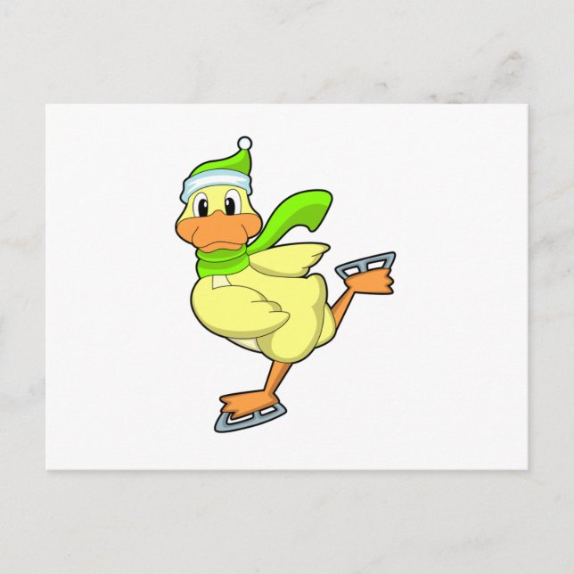 Duck at Ice skating with Ice skates Postcard (Front)