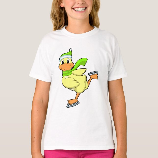 Duck at Ice skating with Ice skates T-Shirt (Front)
