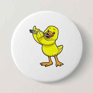 Duck at Music with Flute 7.5 Cm Round Badge