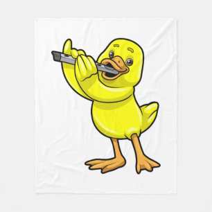 Duck at Music with Flute Fleece Blanket