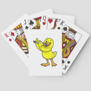 Duck at Music with Flute Playing Cards