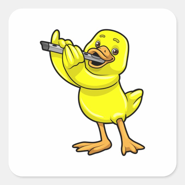 Duck at Music with Flute Square Sticker (Front)