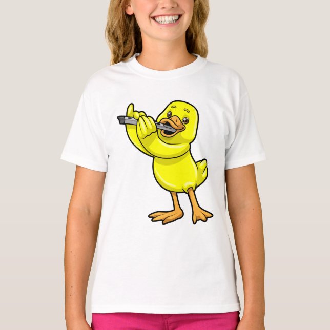 Duck at Music with Flute T-Shirt (Front)