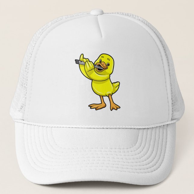 Duck at Music with Flute Trucker Hat (Front)