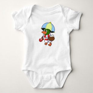 Duck at Raining with Umbrella Baby Bodysuit