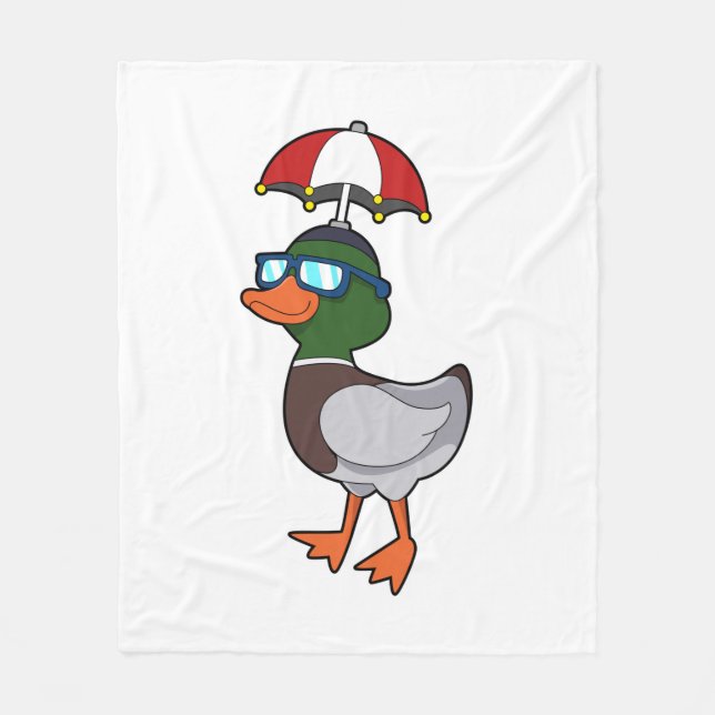 Duck at Raining with Umbrella.PNG Fleece Blanket (Front)
