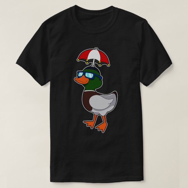 Duck at Raining with Umbrella T-Shirt (Design Front)