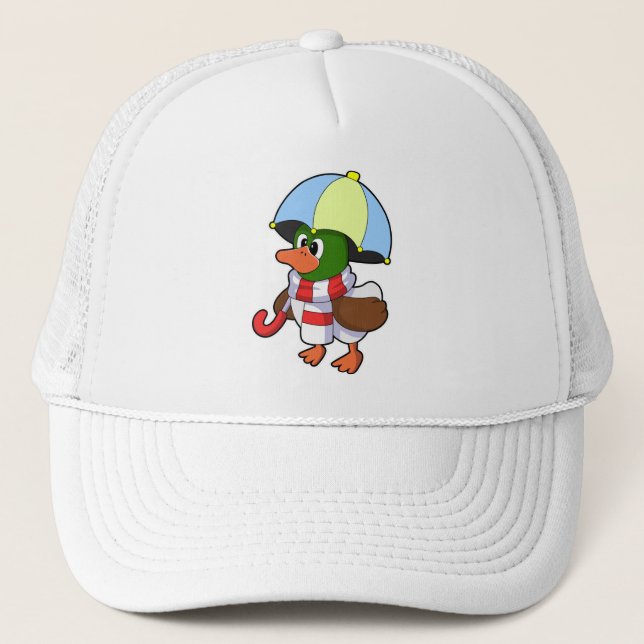 Duck at Raining with Umbrella Trucker Hat (Front)