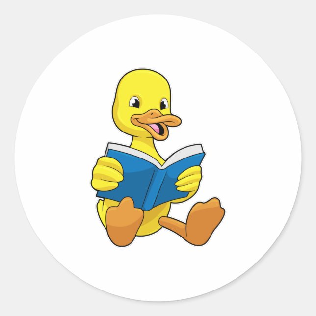 Duck at Reading with Book Classic Round Sticker (Front)