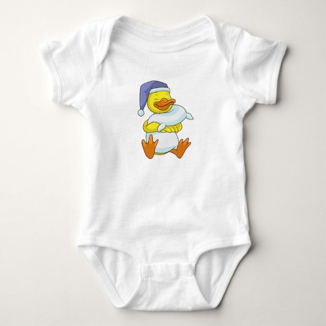 Duck at Sleeping with Nightcap Baby Bodysuit (Front)