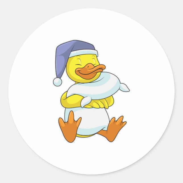 Duck at Sleeping with Nightcap Classic Round Sticker (Front)