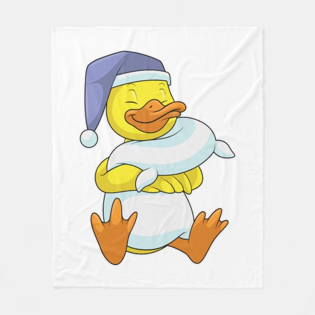 Duck at Sleeping with Nightcap Fleece Blanket (Front)