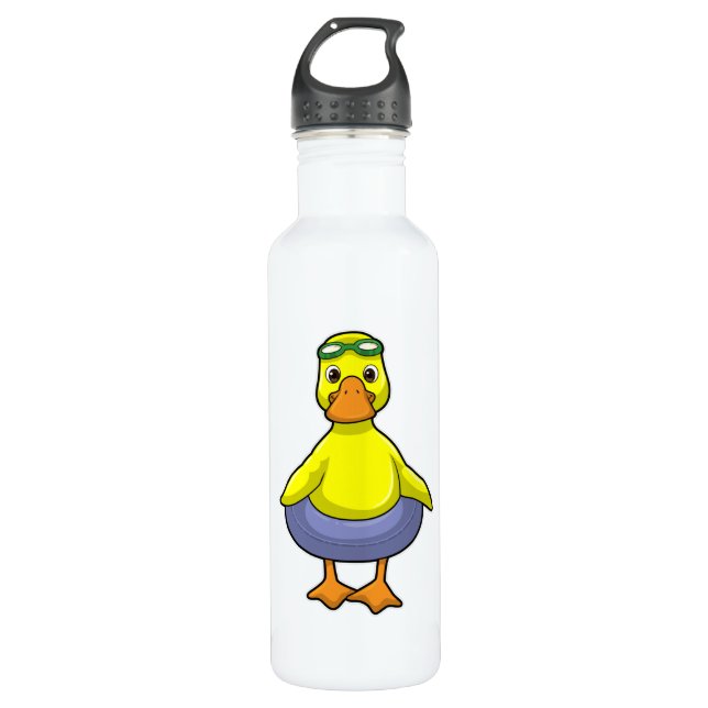 Duck at Swimming with Swim ring 710 Ml Water Bottle (Front)
