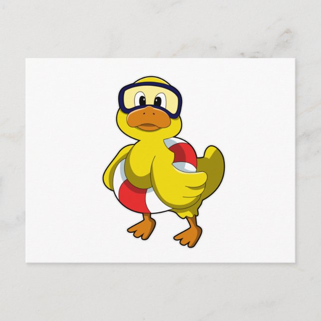 Duck at Swimming with Swim ring & Diving goggles Postcard (Front)