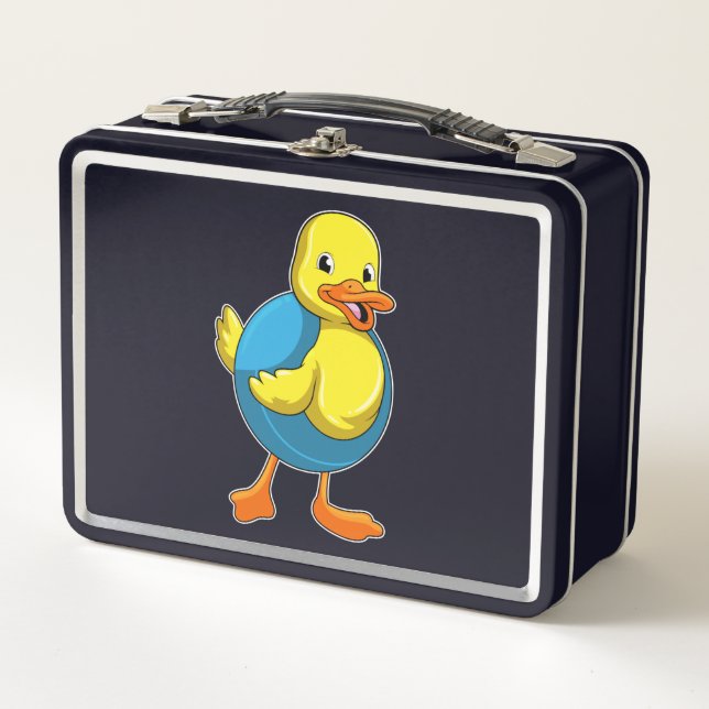 Duck at Swimming with Swim ring Metal Lunch Box (Front)