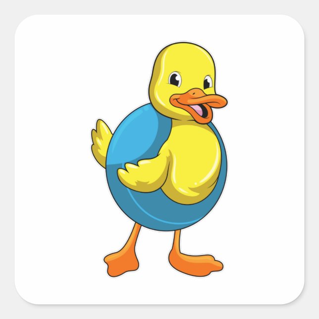 Duck at Swimming with Swim ring Square Sticker (Front)