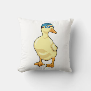 Duck at Swimming with Swimming goggles Cushion
