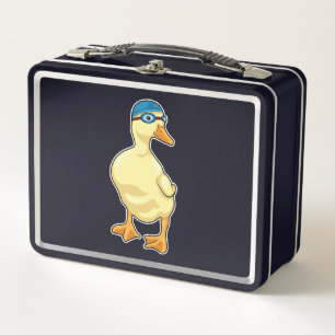 Duck at Swimming with Swimming goggles Metal Lunch Box