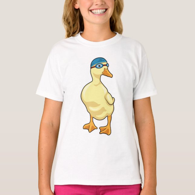 Duck at Swimming with Swimming goggles T-Shirt (Front)
