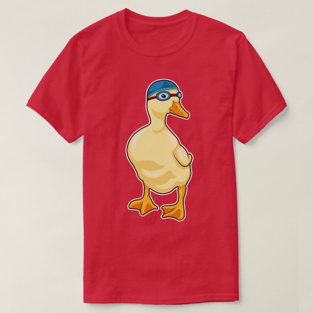 Duck at Swimming with Swimming goggles T-Shirt (Design Front)