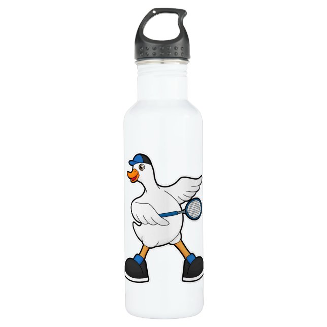 Duck at Tennis with Tennis racket & Cap 710 Ml Water Bottle (Front)